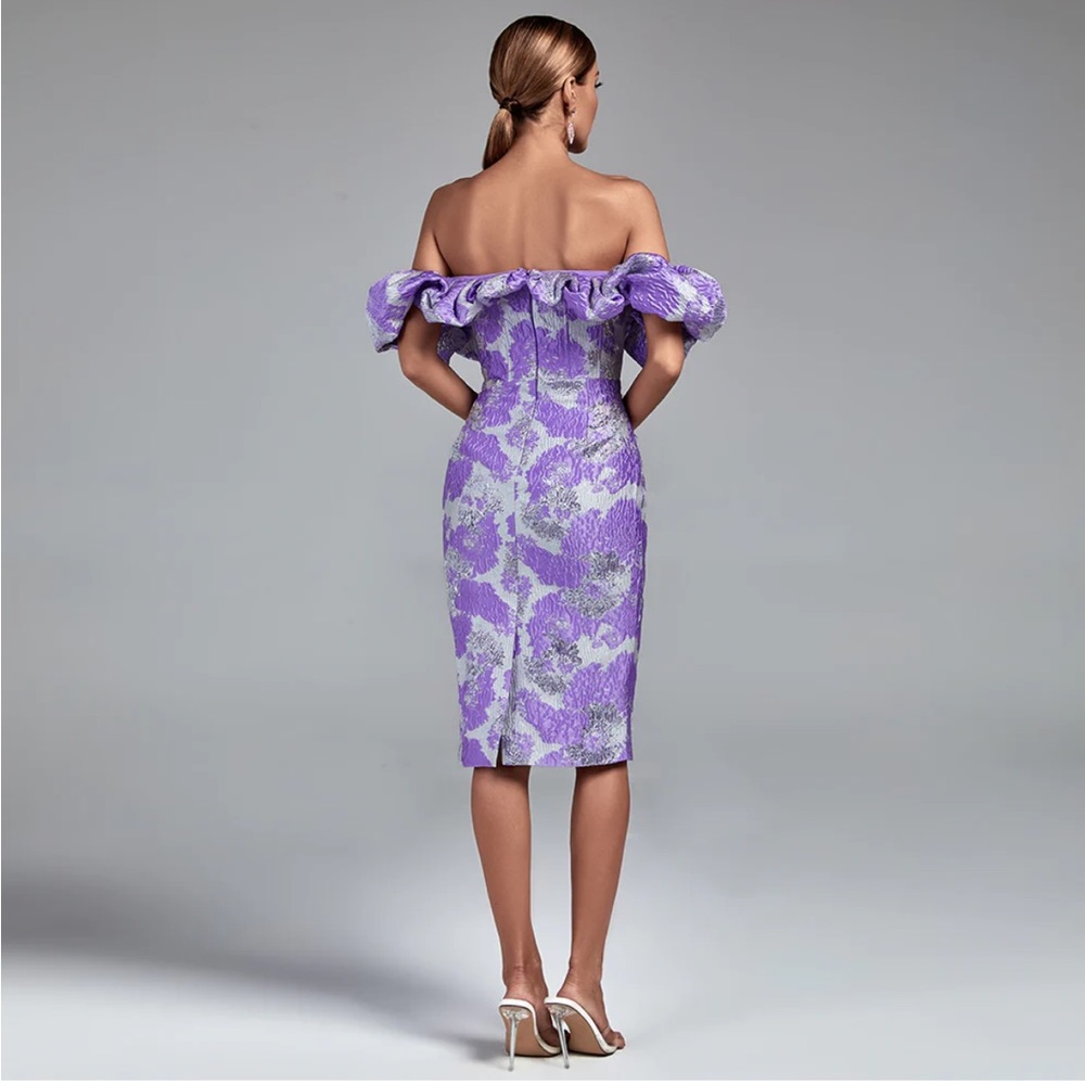 Lavender One-Shoulder Ruffle Cocktail Dress - Picture 5 of 7